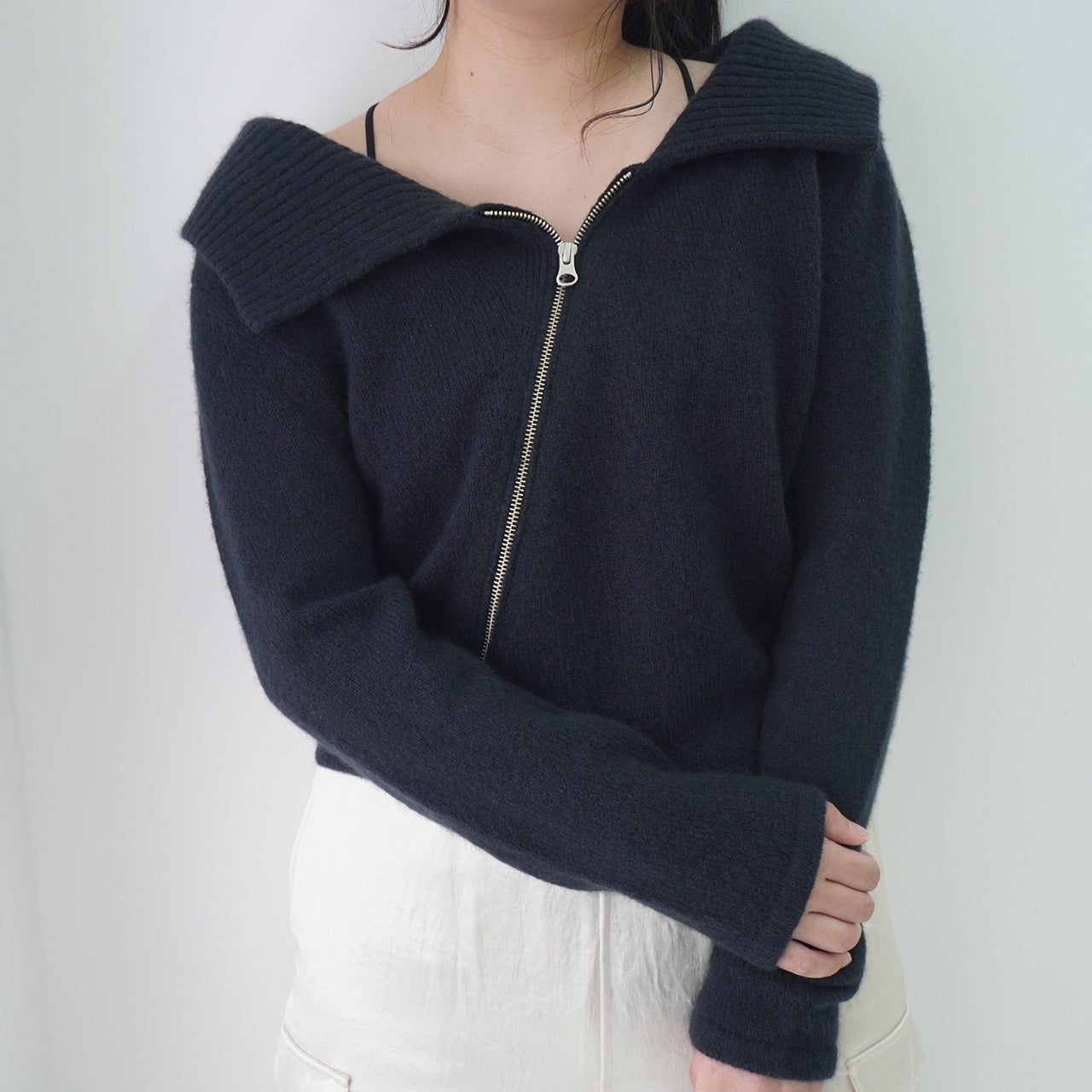 Cashmere Asymmetrical Zip Knit