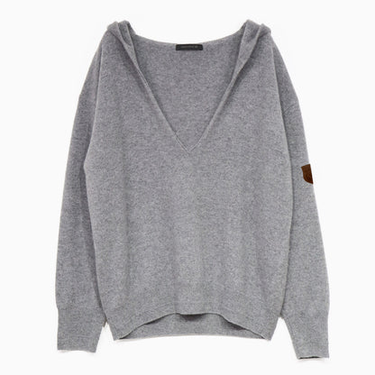 カシミヤ100％ 深Vネック フーデッドニット