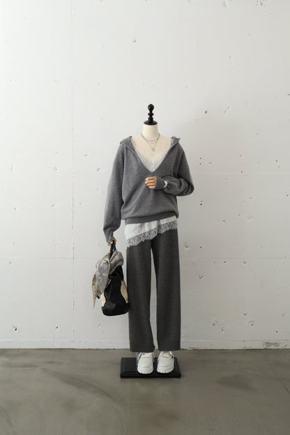カシミヤ100％ サイドリブ切替ワイドパンツ