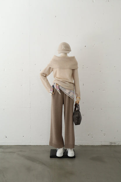 カシミヤ100％ サイドリブ切替ワイドパンツ